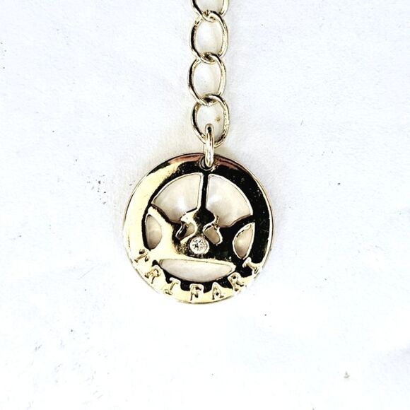 Vintage Trifari Signed '90s Bezel Set Gold Tone Rhinestone Geometric Necklace - Picture 2 of 6